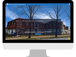Modernes Webdesign für ein Büro- und Gewerbeflächenportal mit blauem Farbschema, klarer Typografie und übersichtlichem Header.